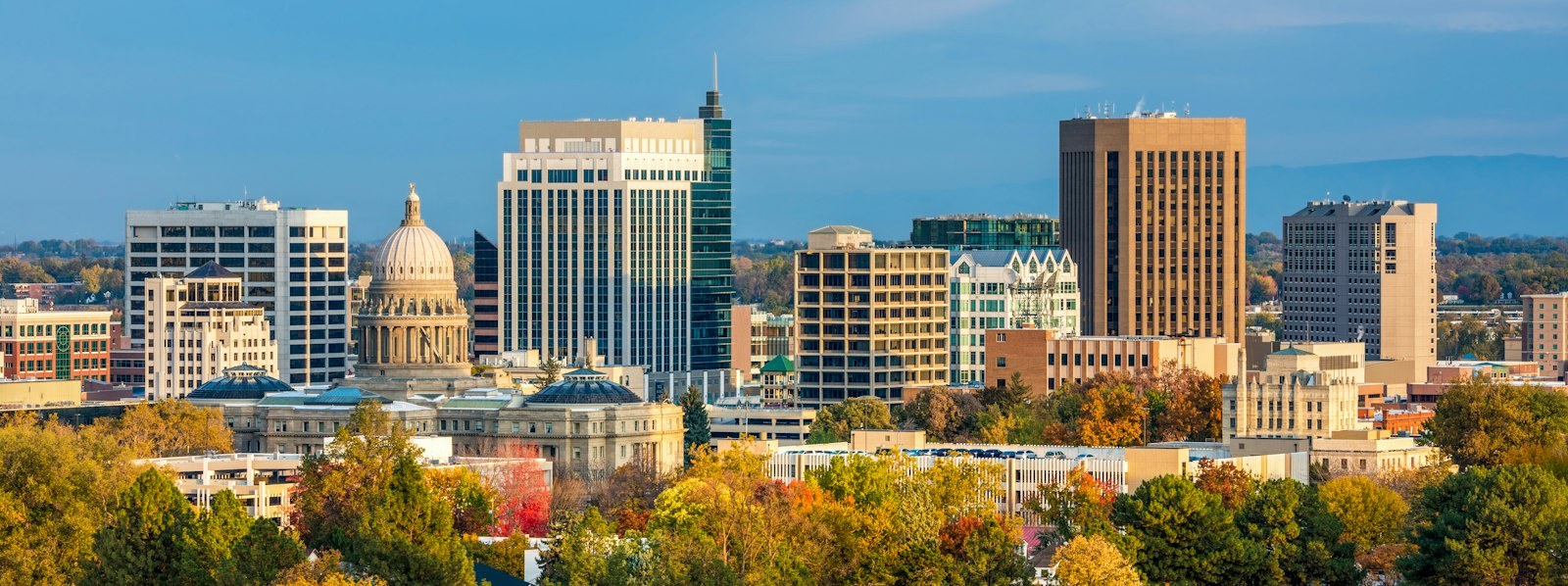 Downtown Boise and the Idaho State Capitol in autumn.