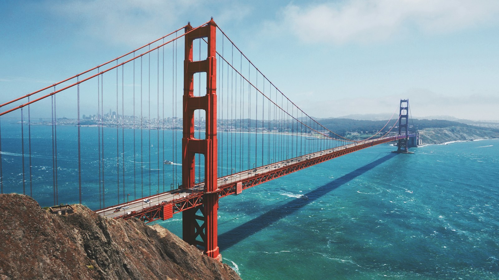 The Golden Gate Bridge over San Francisco Bay.