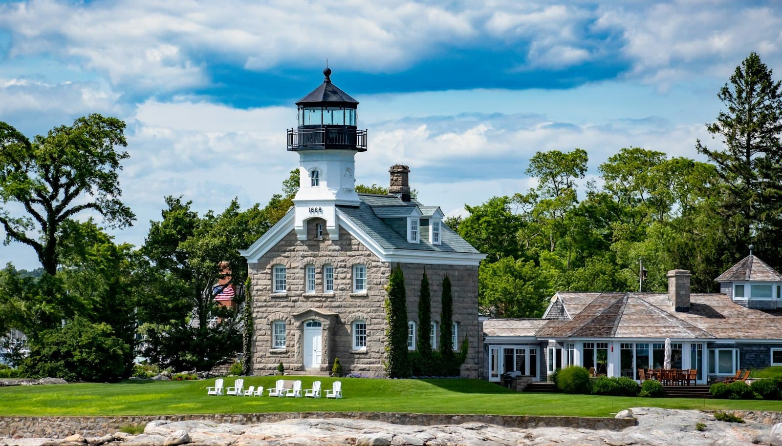 Morgan Point Lighthouse at the mouth of the Mystic River in Connecticut.