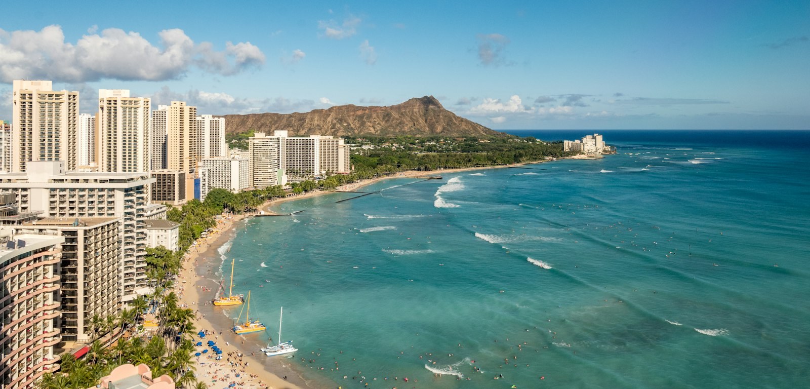 Waikiki Beach and Diamond Head in Honolulu, Hawaii.
