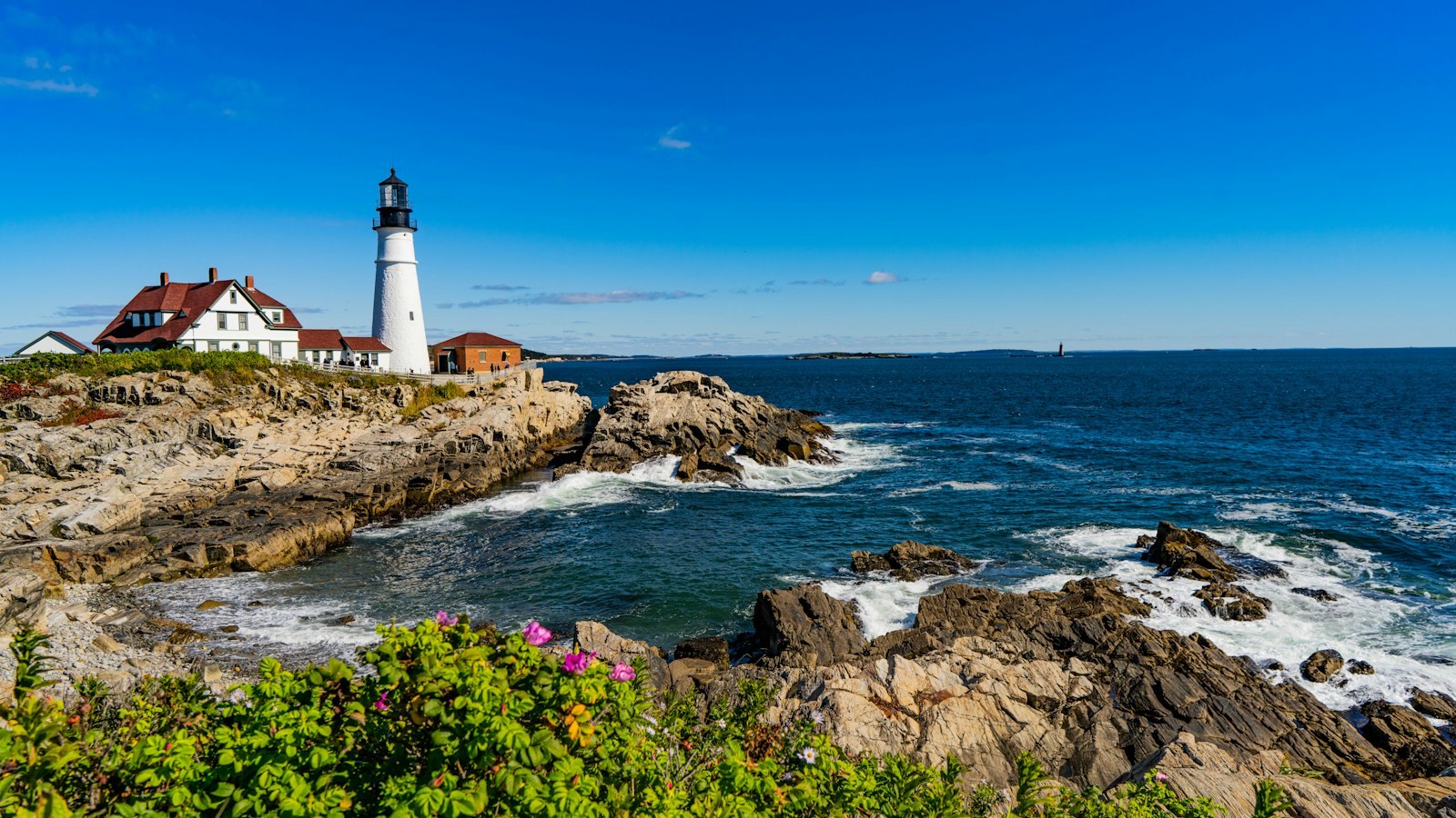 Portland Head Light on the rocky coast of Maine.