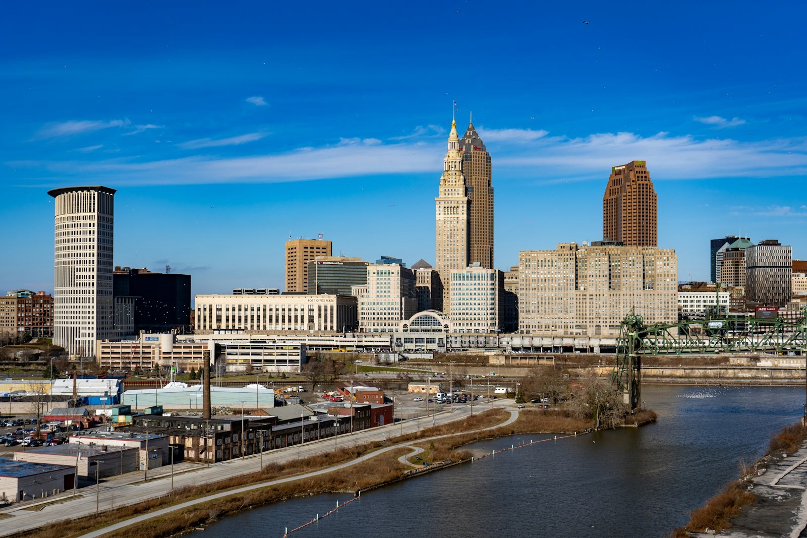 The Cleveland skyline above the Cuyahoga River.