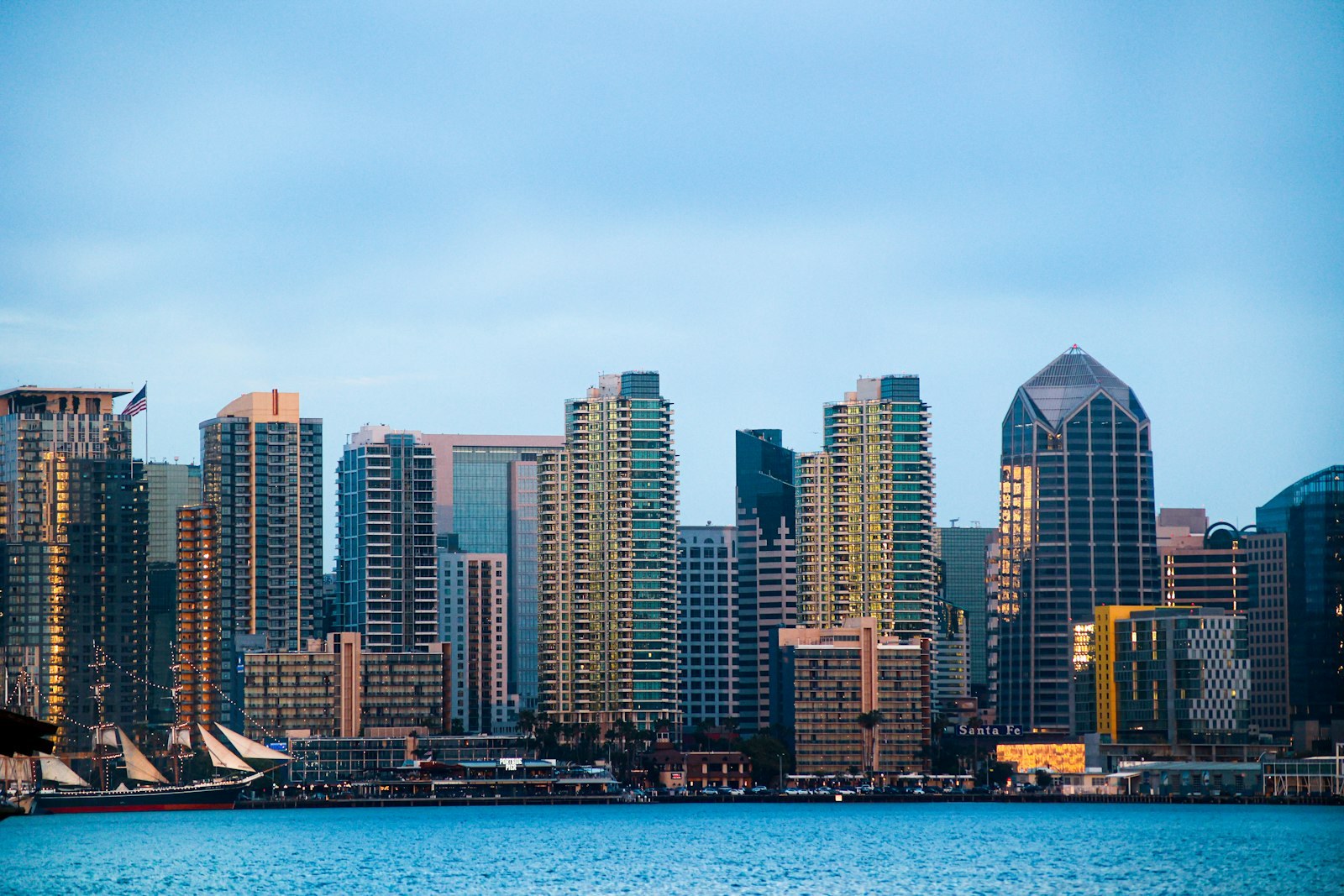 The San Diego skyline seen across the bay.
