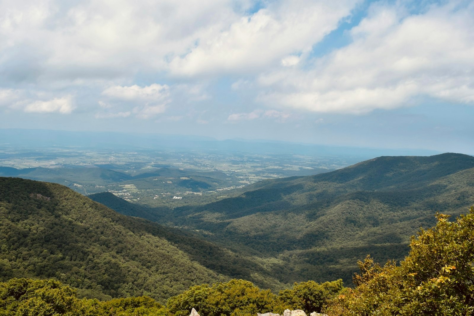 A valley view from the Blue Ridge in Shenandoah National Park, Virginia.